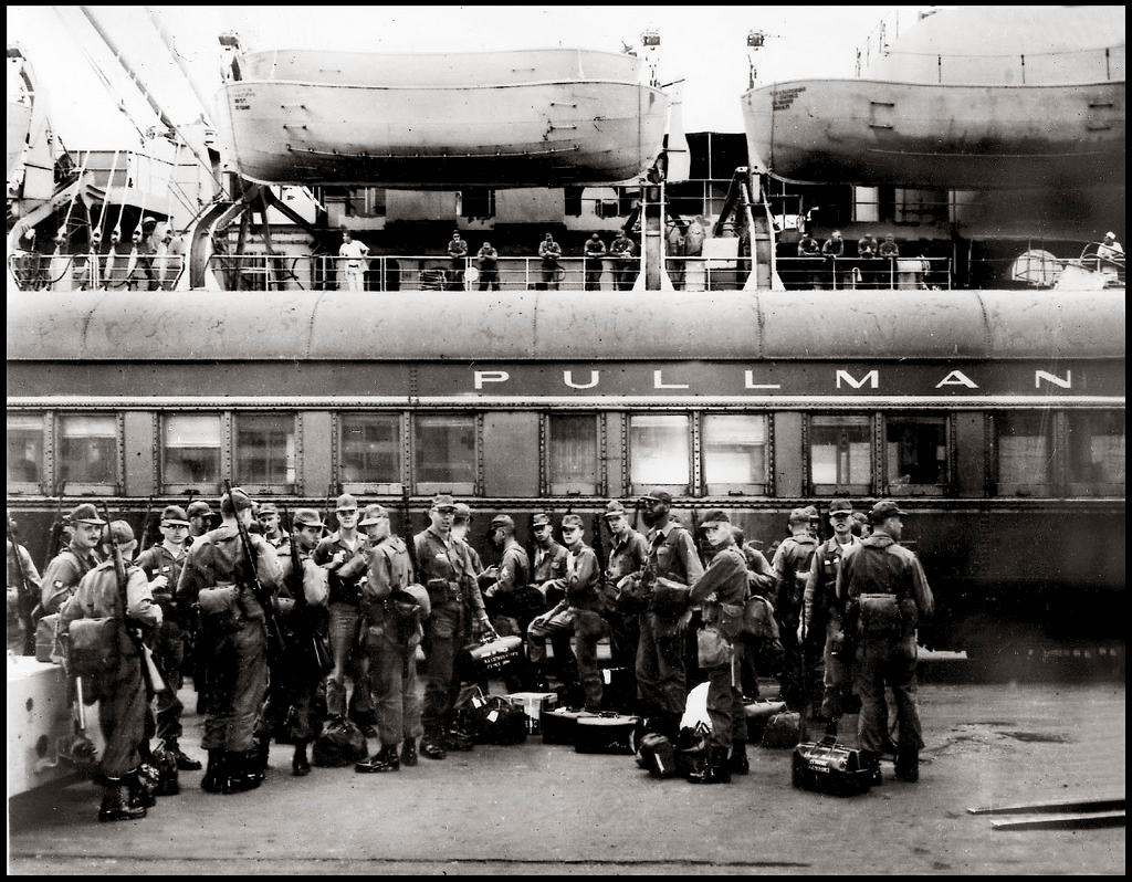 Pullman car with solidiers, WWII