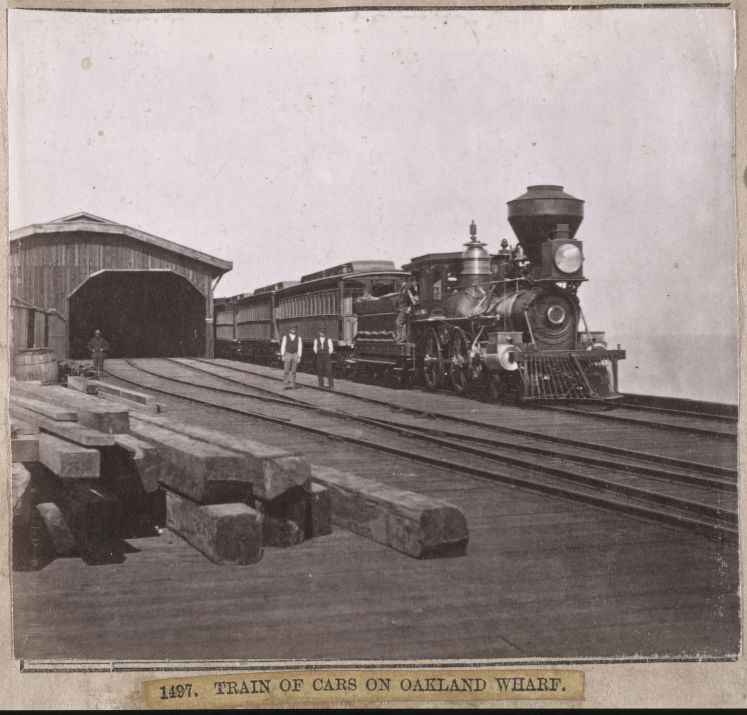 1497. Train of Cars on Oakland Wharf. 1860 : 1870