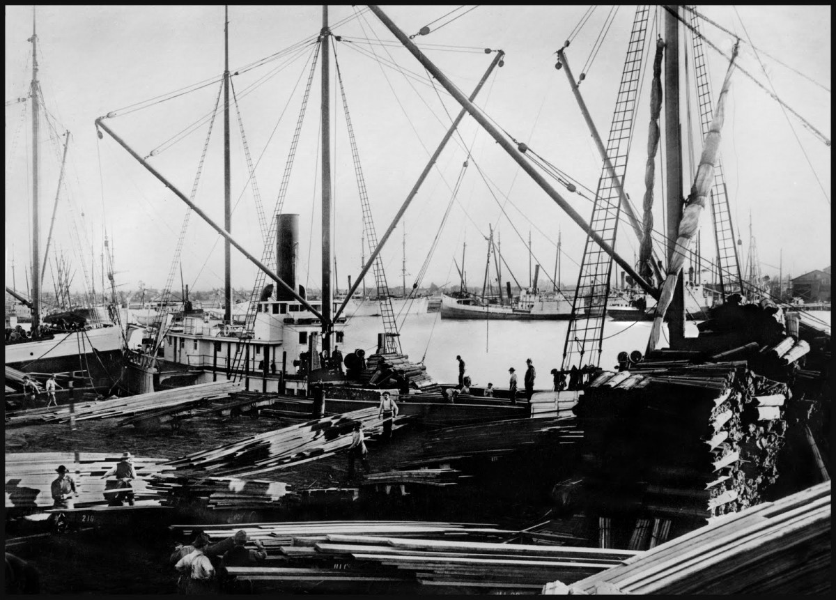 Ships Loading Lumber, Oakland Estuary, c.1870
