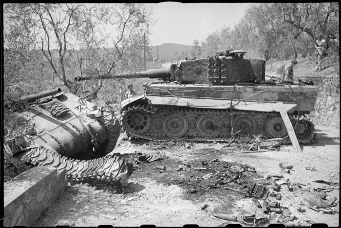 Wrecked tanks south of Florence Italy 1944.